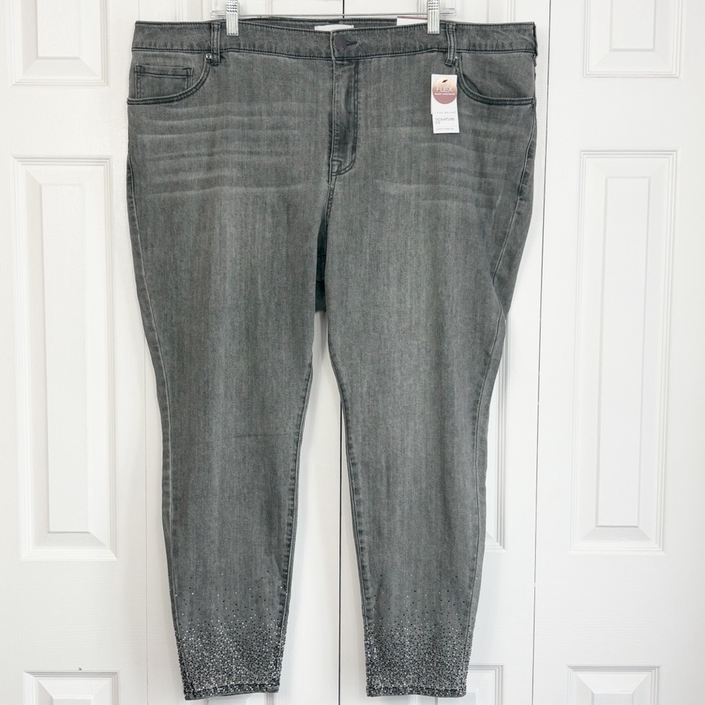 NWT Lane Bryant Gray Denim Shiny Rhinestone Beaded Skinny Jeans 24